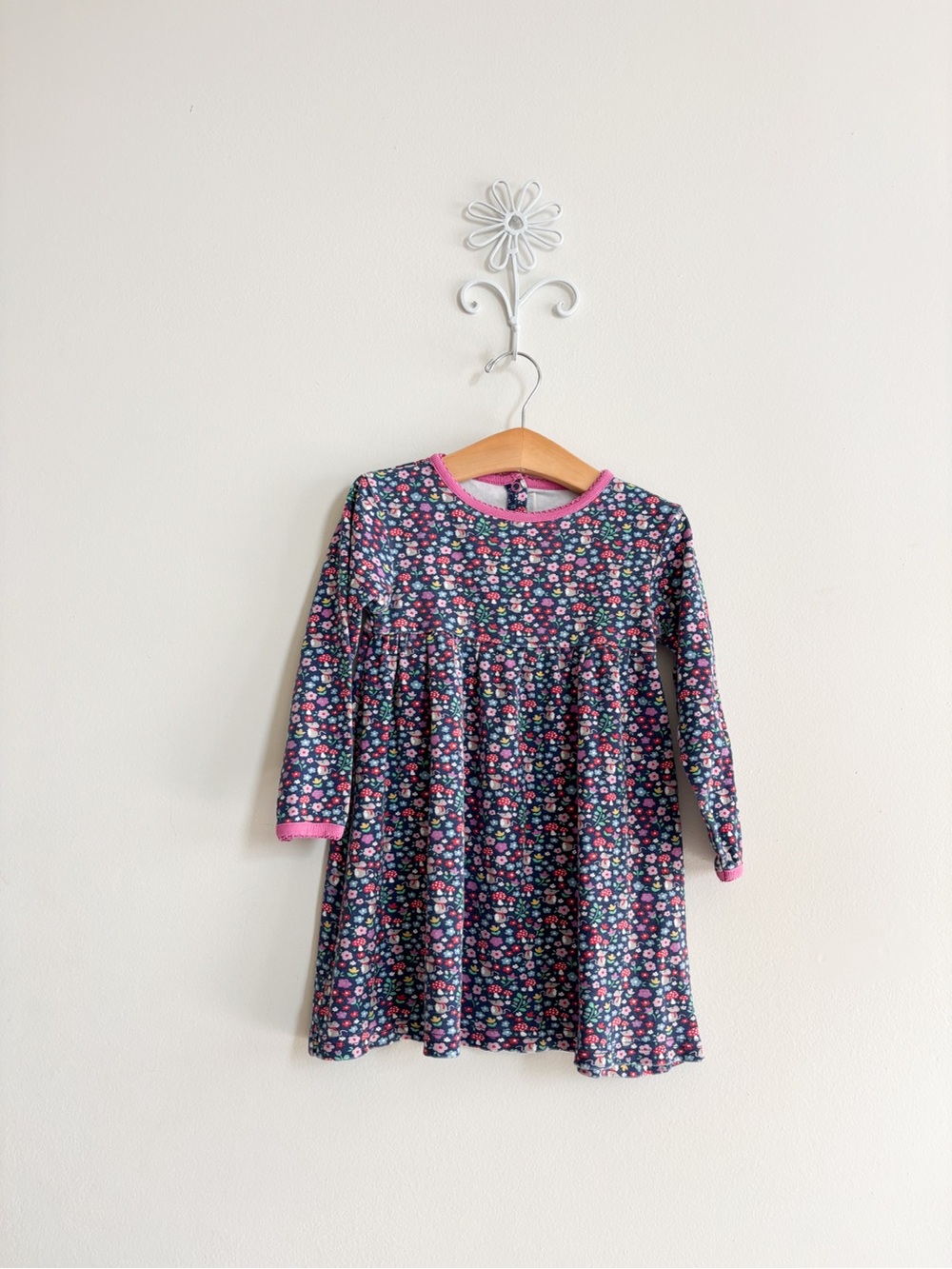 JoJo Maman Bébé Navy Floral Dress with Pink Trim